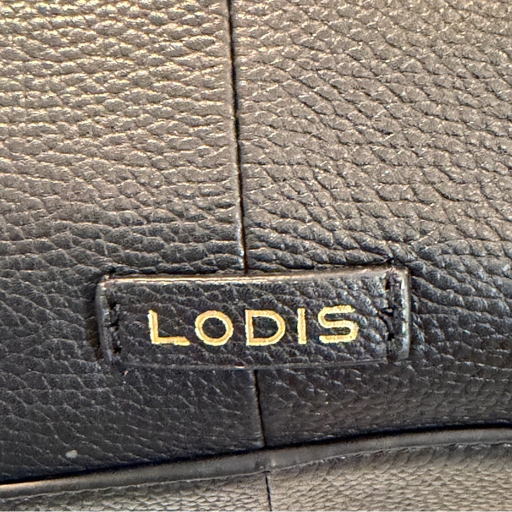 Lodis Black Leather Satchel with Gold Hardware Detail - Picture 7 of 16